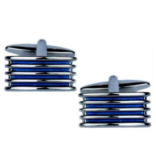 Blue 4-Rib Enamel Cufflinks - HK Jewels