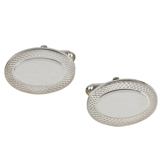 Oval Sterling Silver Hallmarked Cufflinks with Engraved Edge - HK Jewels