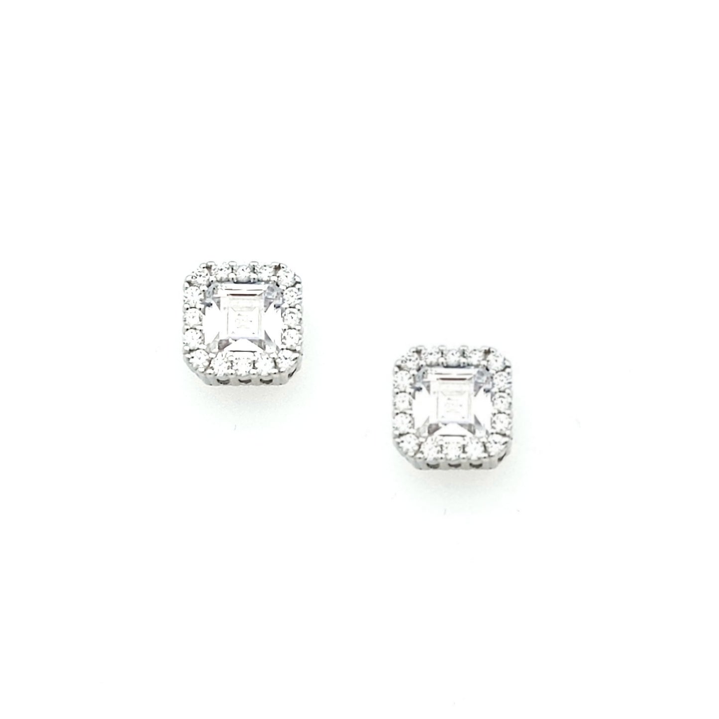 Sterling Silver Cushion CZ Stud Earrings - HK Jewels