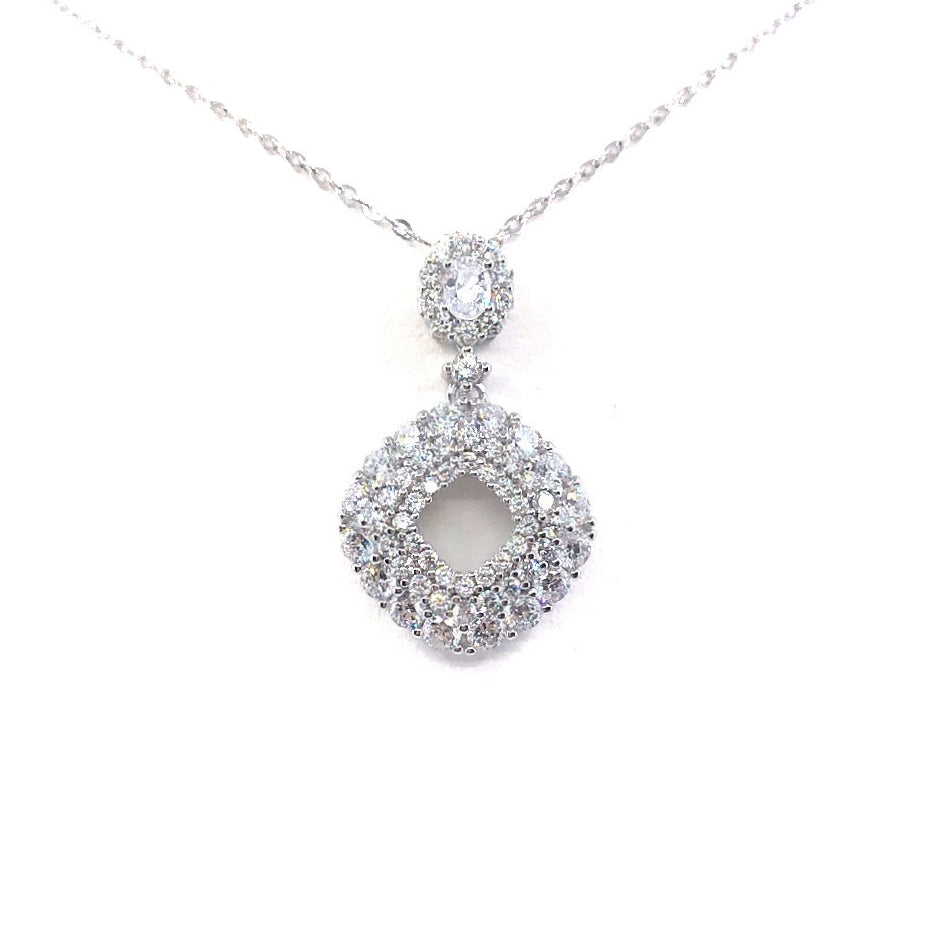 Sterling Silver Micro Pave Diamond-Shaped Pendant - HK Jewels