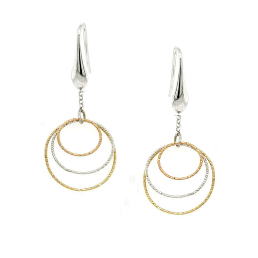 Sterling Silver Tricolor Circles Chain Earring - HK Jewels