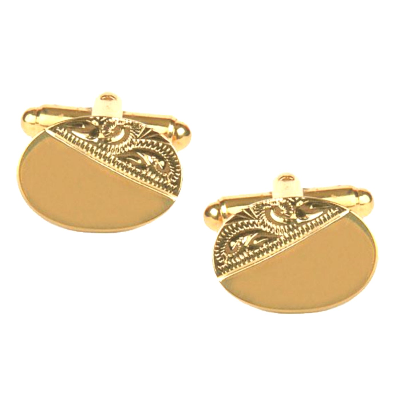 Oval 1/3 Engraved Design Gold Plated Cufflinks - HK Jewels