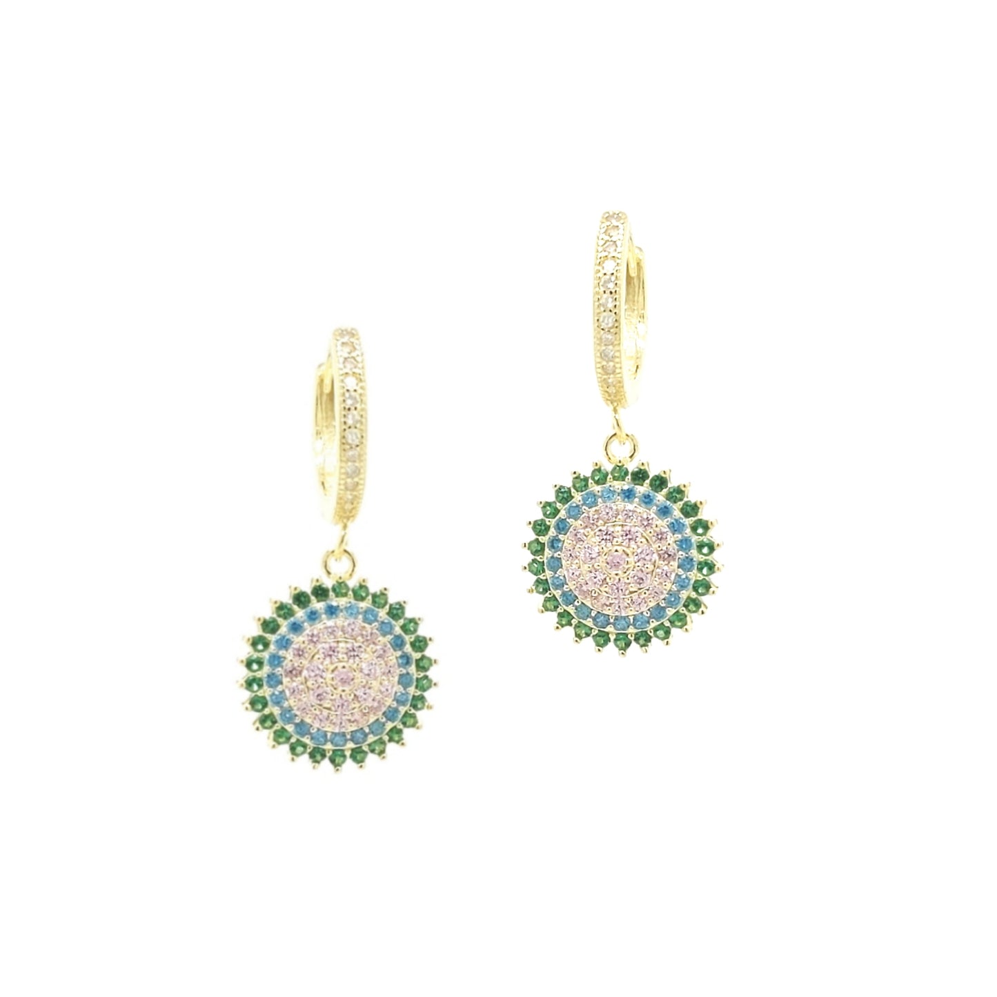 Gold Plated Sterling Silver Circle With Colorful Stones Earrings - HK Jewels