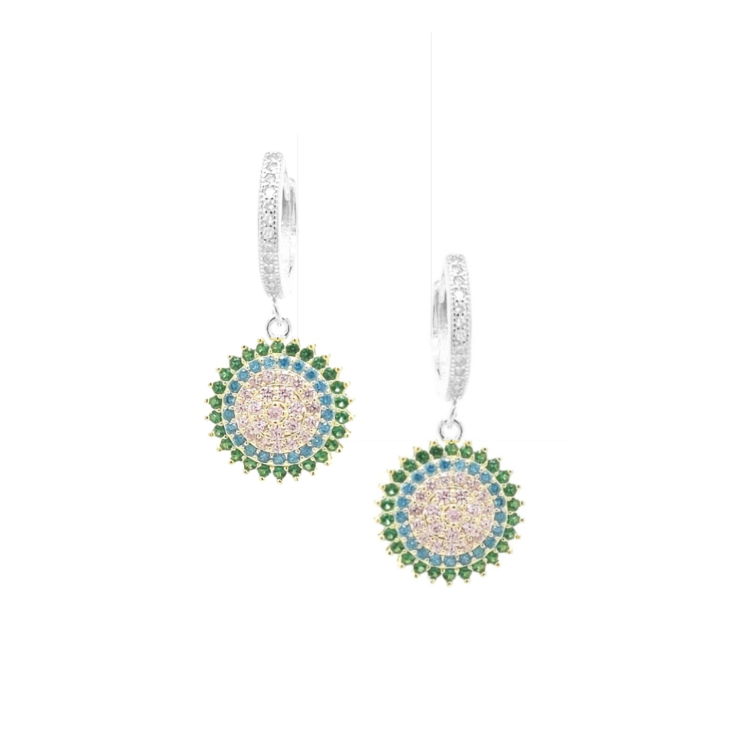 Gold Plated Sterling Silver Circle With Colorful Stones Earrings - HK Jewels