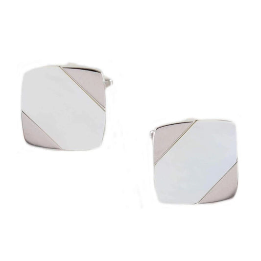 Rhodium Plated MoP Diagonal Cufflinks - HK Jewels