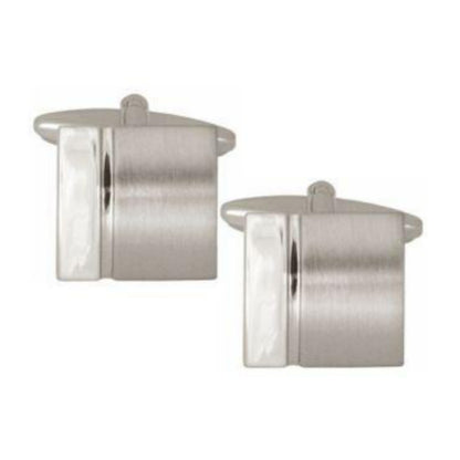 Curved Square Brushed & Polished Rhodium Plated Cufflinks - HK Jewels