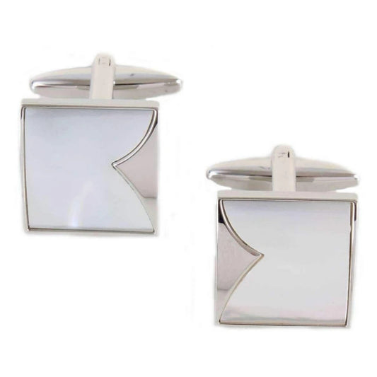 Rhodium Plated MoP Fish Tail Cufflinks - HK Jewels