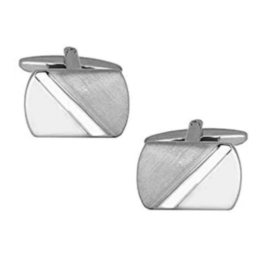 Rectangular Diagonal Brushed & Polished Rhodium Plated Cufflinks - HK Jewels