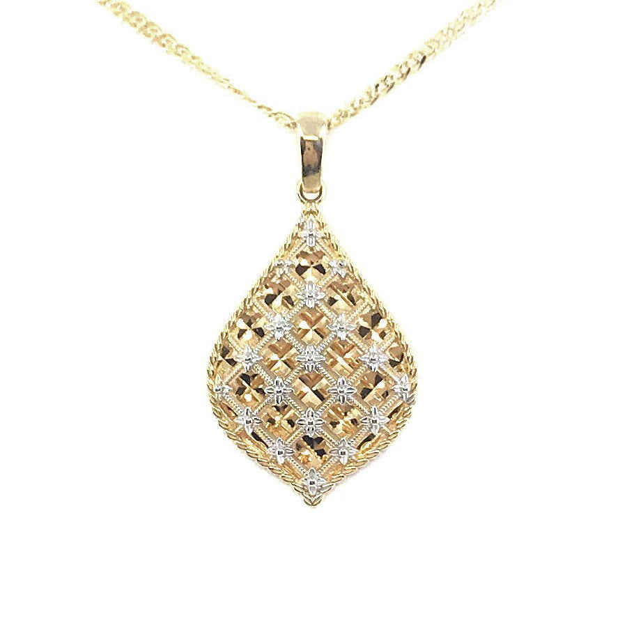 14K Gold Flame Pendant with Diamond Cut White Gold Accents - HK Jewels