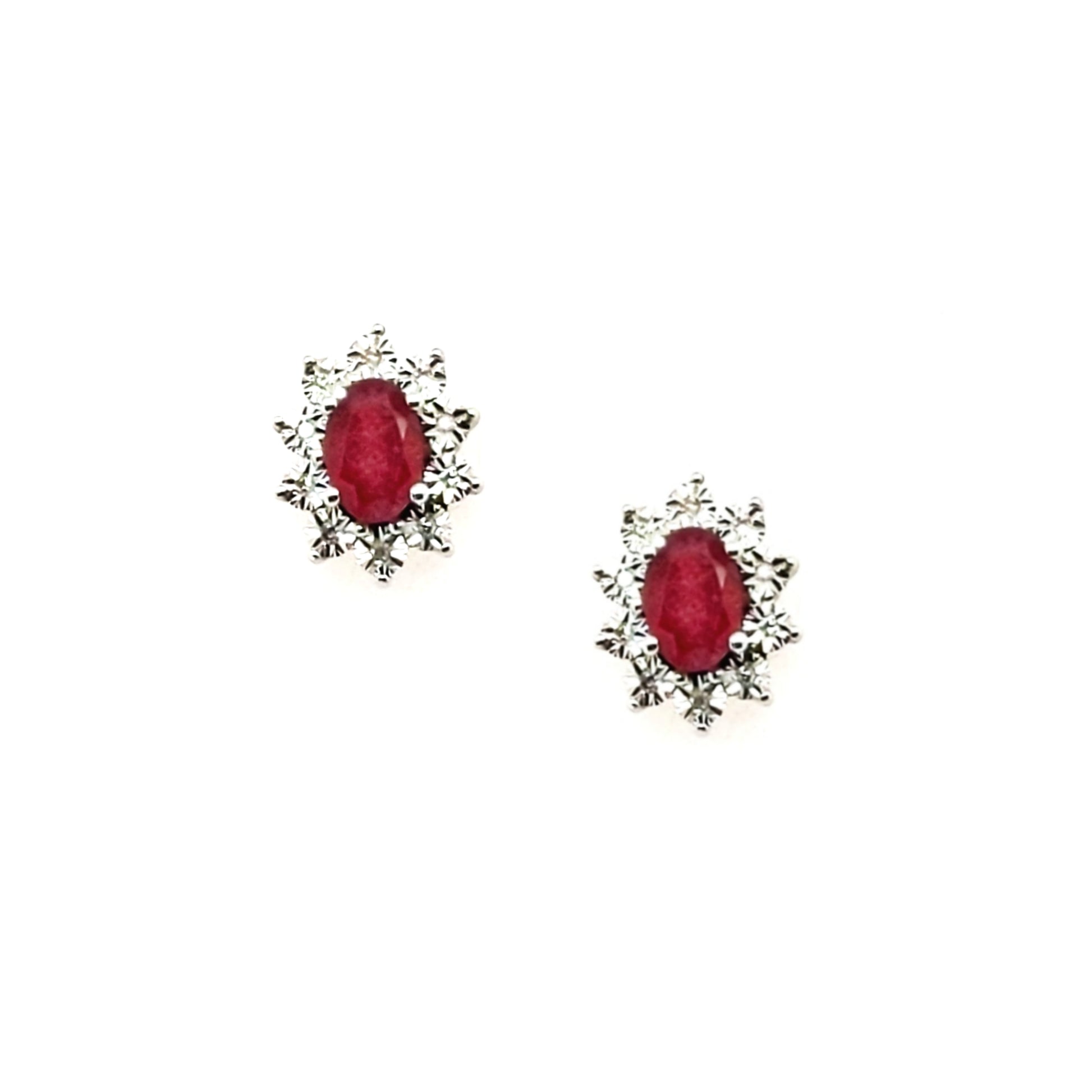 10K Gold Diamond And Ruby Flower Stud Earrings - HK Jewels