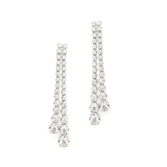 14K Gold And Diamond Double Strand Tennis Earring - HK Jewels