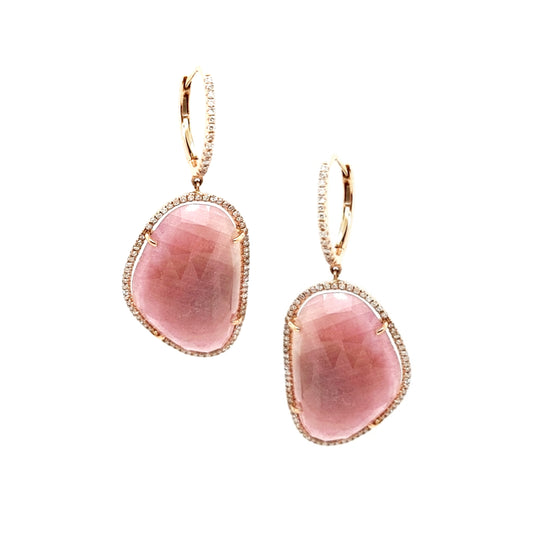 14K Rose Gold And Diamond Sliced Sapphire Natural Stone Earrings - HK Jewels