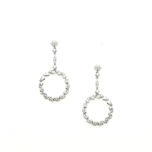 14K Gold And Diamond Circle Hanging Earrings - HK Jewels