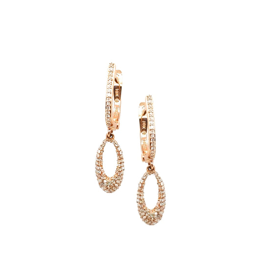 10K Gold And Diamond Oval Hanging Earring - HK Jewels