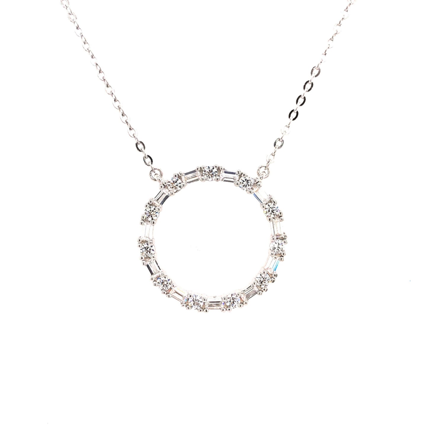 Sterling Silver Baguette Circle Necklace - HK Jewels