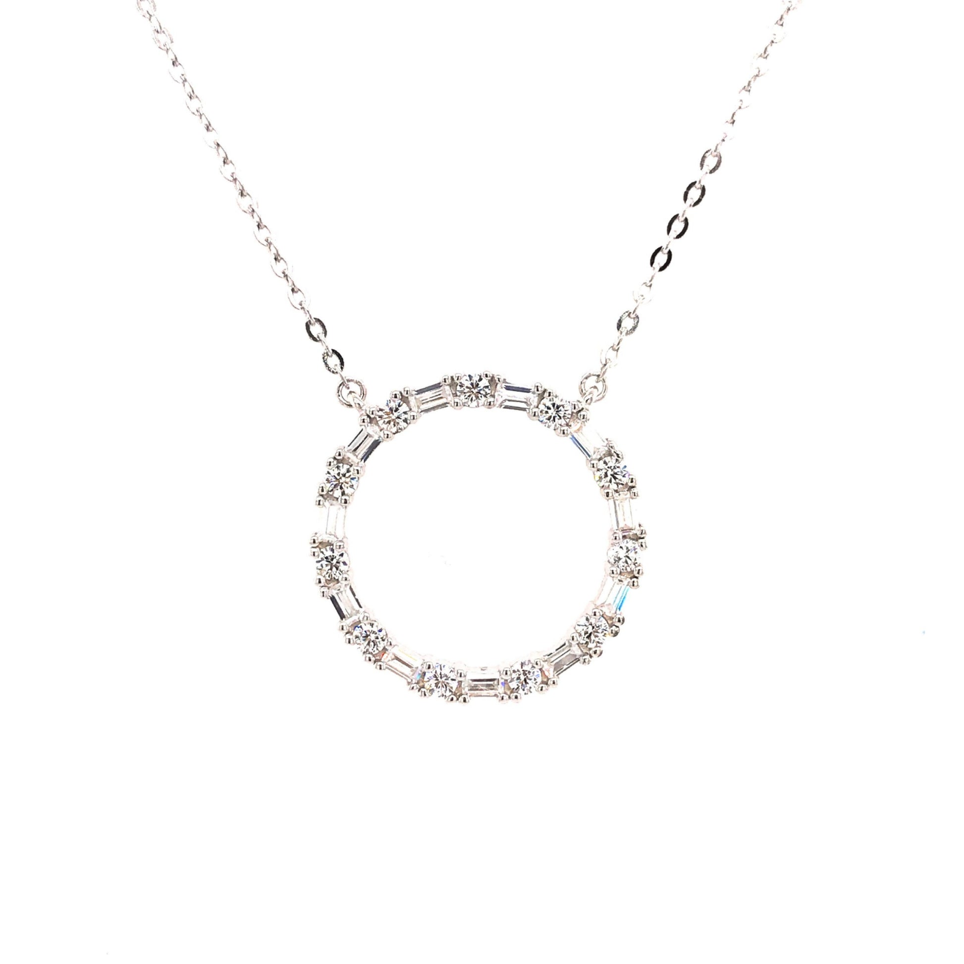 Sterling Silver Baguette Circle Necklace - HK Jewels