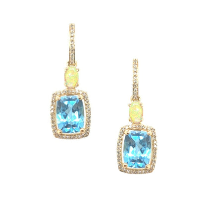 10K Gold And Diamond With Blue Topaz Stone Earrings - HK Jewels