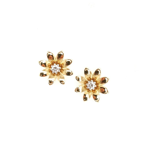 14k Gold And Diamond Flower Stud Earring - HK Jewels