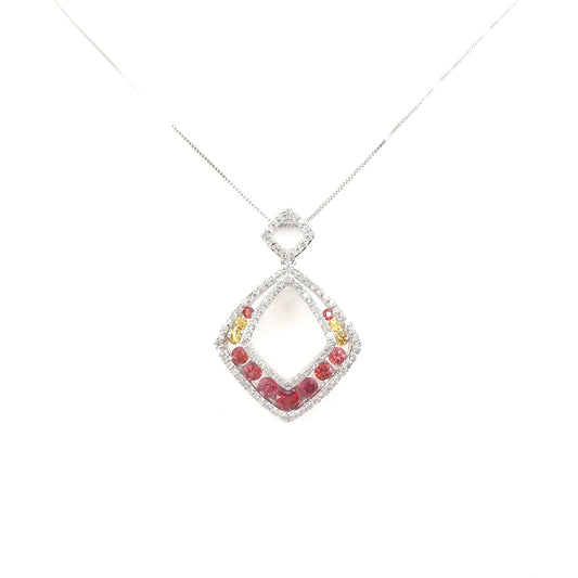 White Gold Pendant Necklace eith Colored Sapphires and Diamonds - HK Jewels