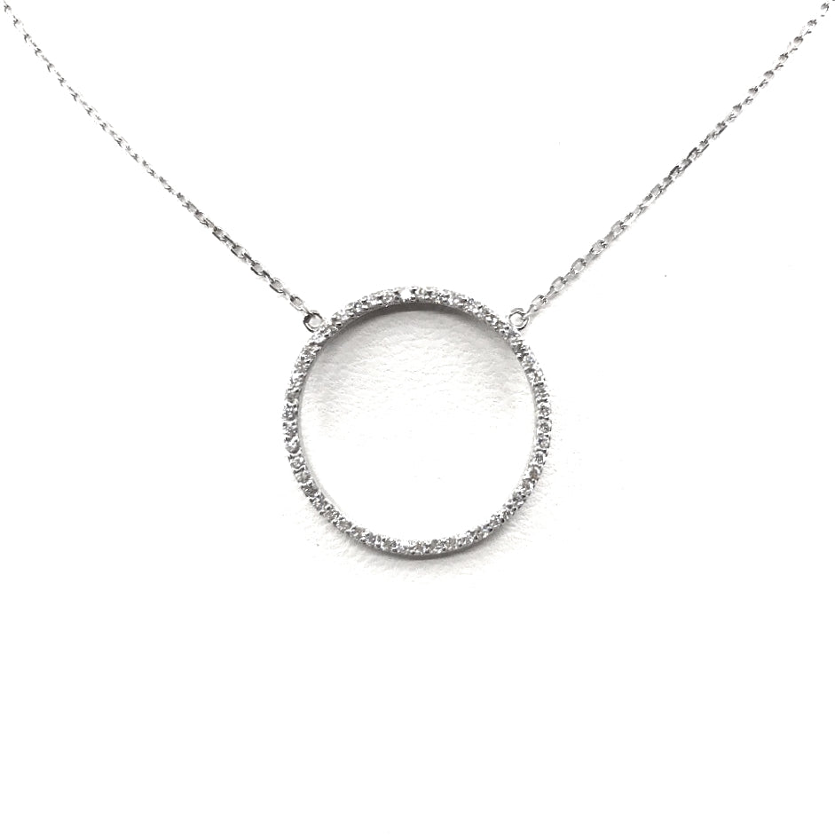 14K Gold and Diamond Circle Pendant Necklace - HK Jewels