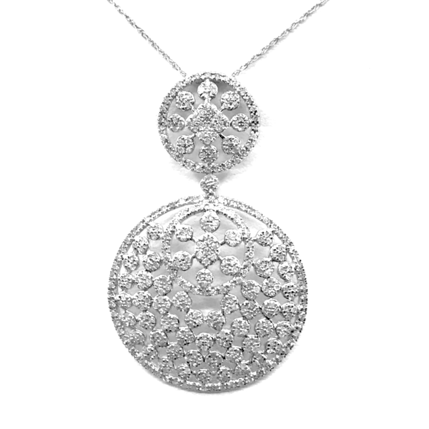 14K White Gold and Diamond Circle Pendant Necklace - HK Jewels