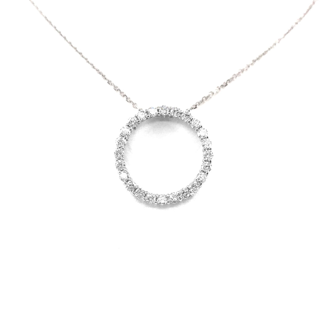 14K White Gold Diamond Circle Pendant Necklace - HK Jewels
