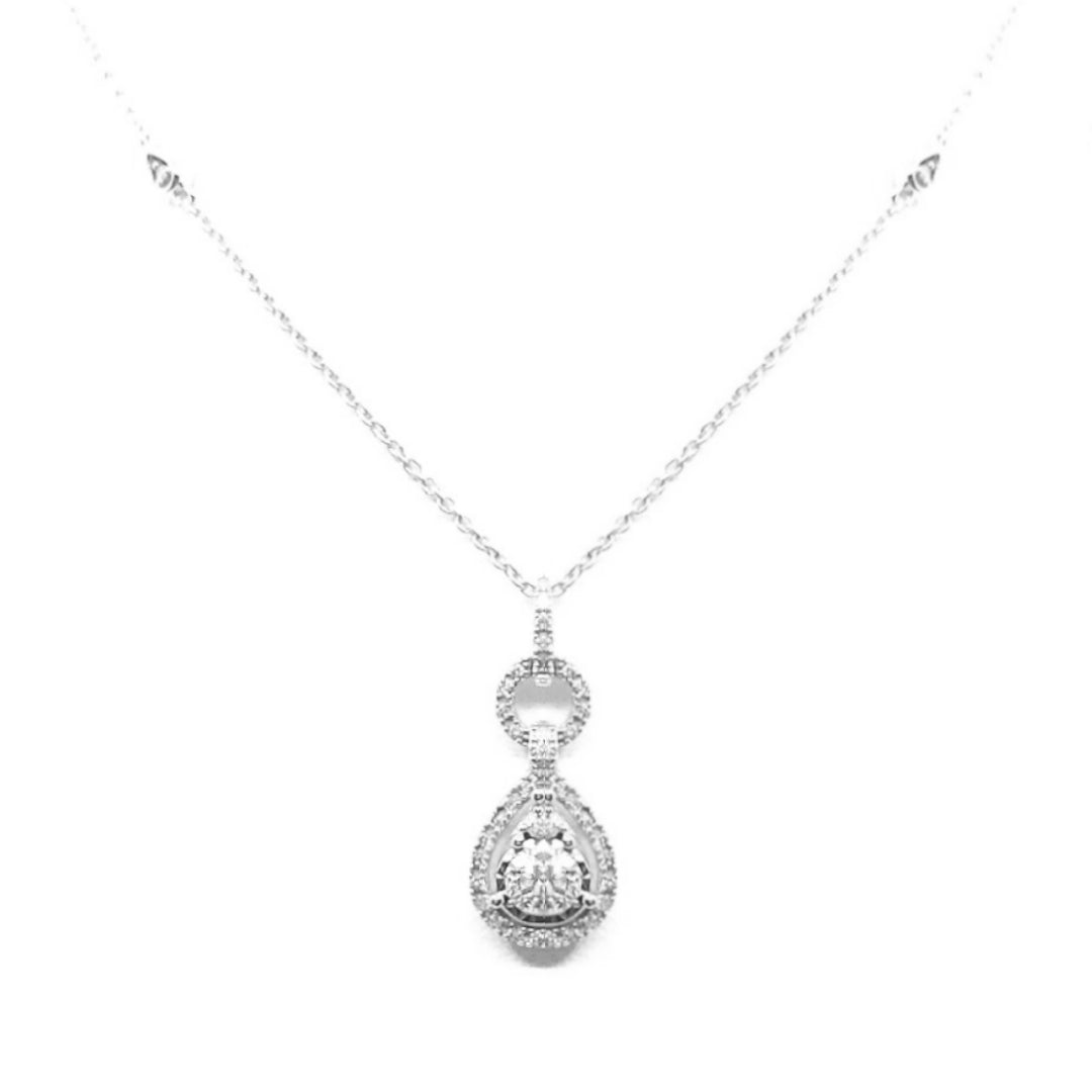 Gold Circle and Teardrop Diamond Pendant Necklace - HK Jewels