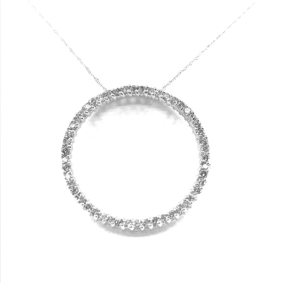 White Gold Diamond Circle Pendant Necklace - HK Jewels