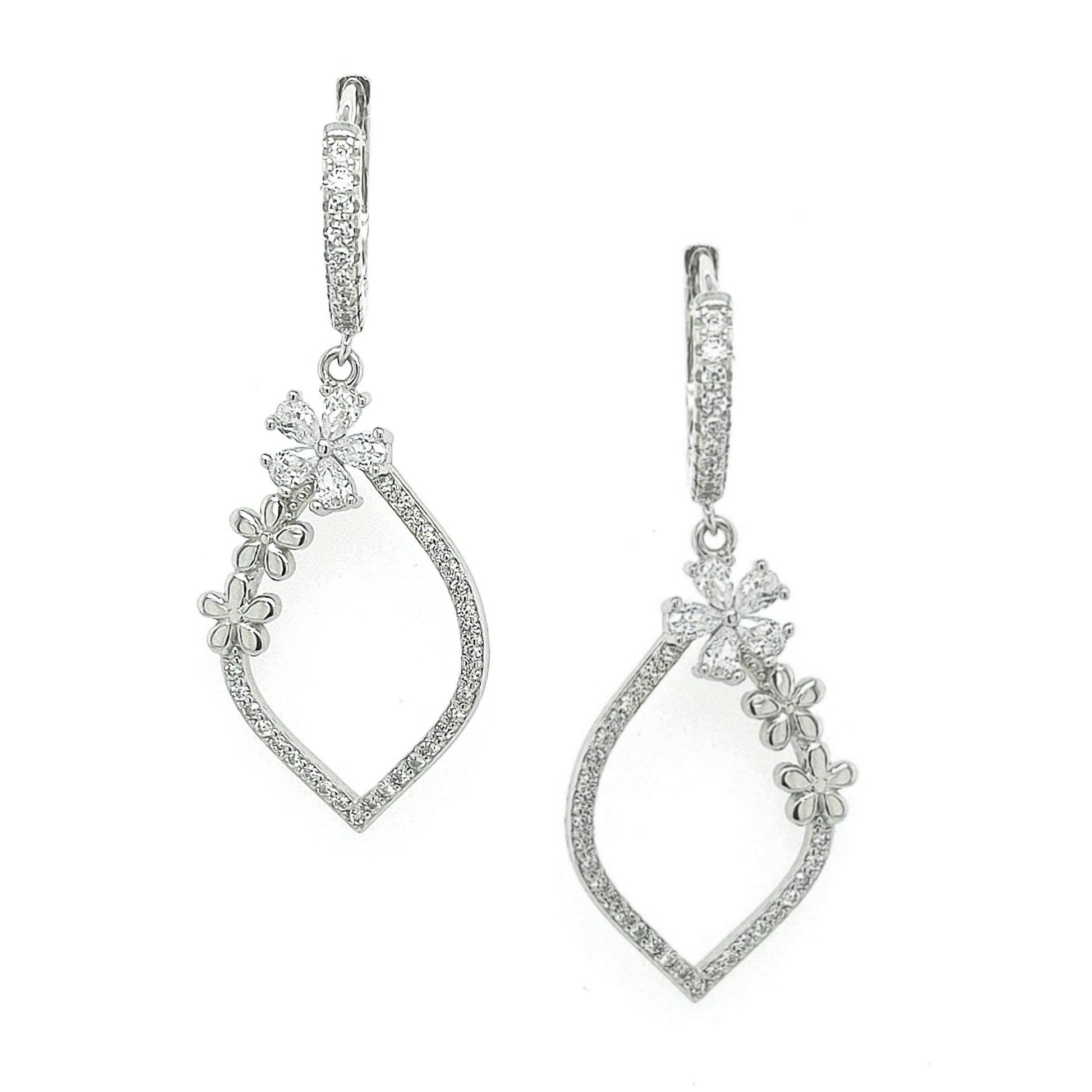 Sterling Silver Teardrop With Flowers Earring - HK Jewels