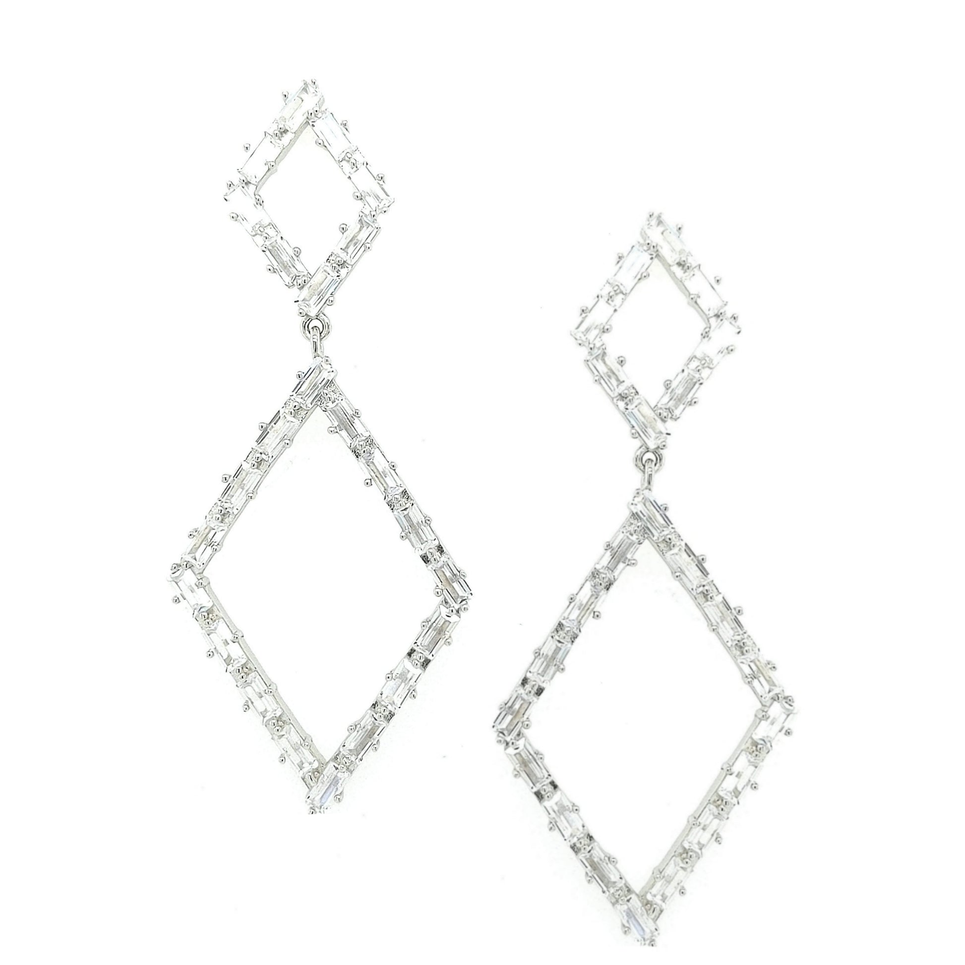 Sterling Silver Double Diamond Shaped Earring - HK Jewels