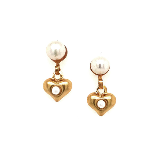 Gold Plated Surgical Steel Pearl Heart Earrings - HK Jewels