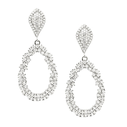 Rhodium Plated Sterling Silver, White CZ Open Teardrop Clip On Earrings - HK Jewels