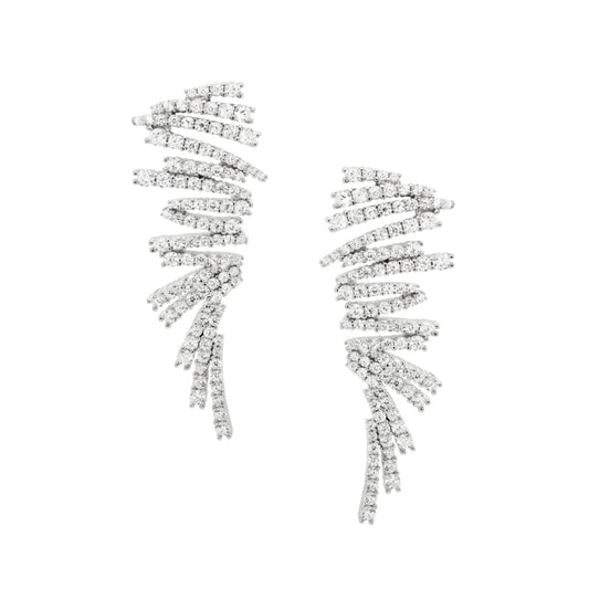 Rhodium Plated Sterling Silver, White CZ Zig Zag Design Post Earrings - HK Jewels