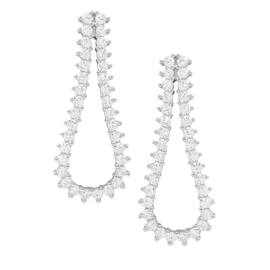 Rhodium Plated Sterling Silver, White CZ Open Teardrop Post Earrings - HK Jewels