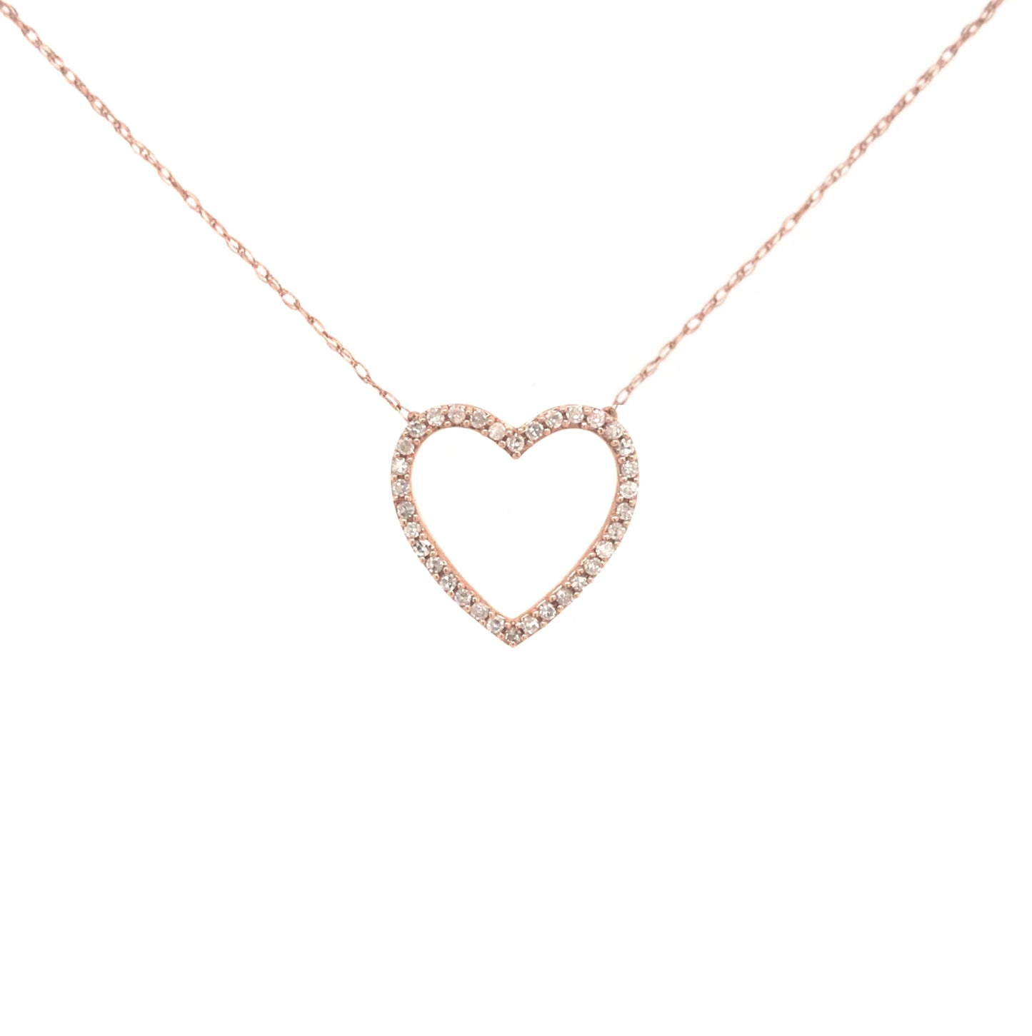 10K Rose Gold And Diamond Heart Necklace - HK Jewels