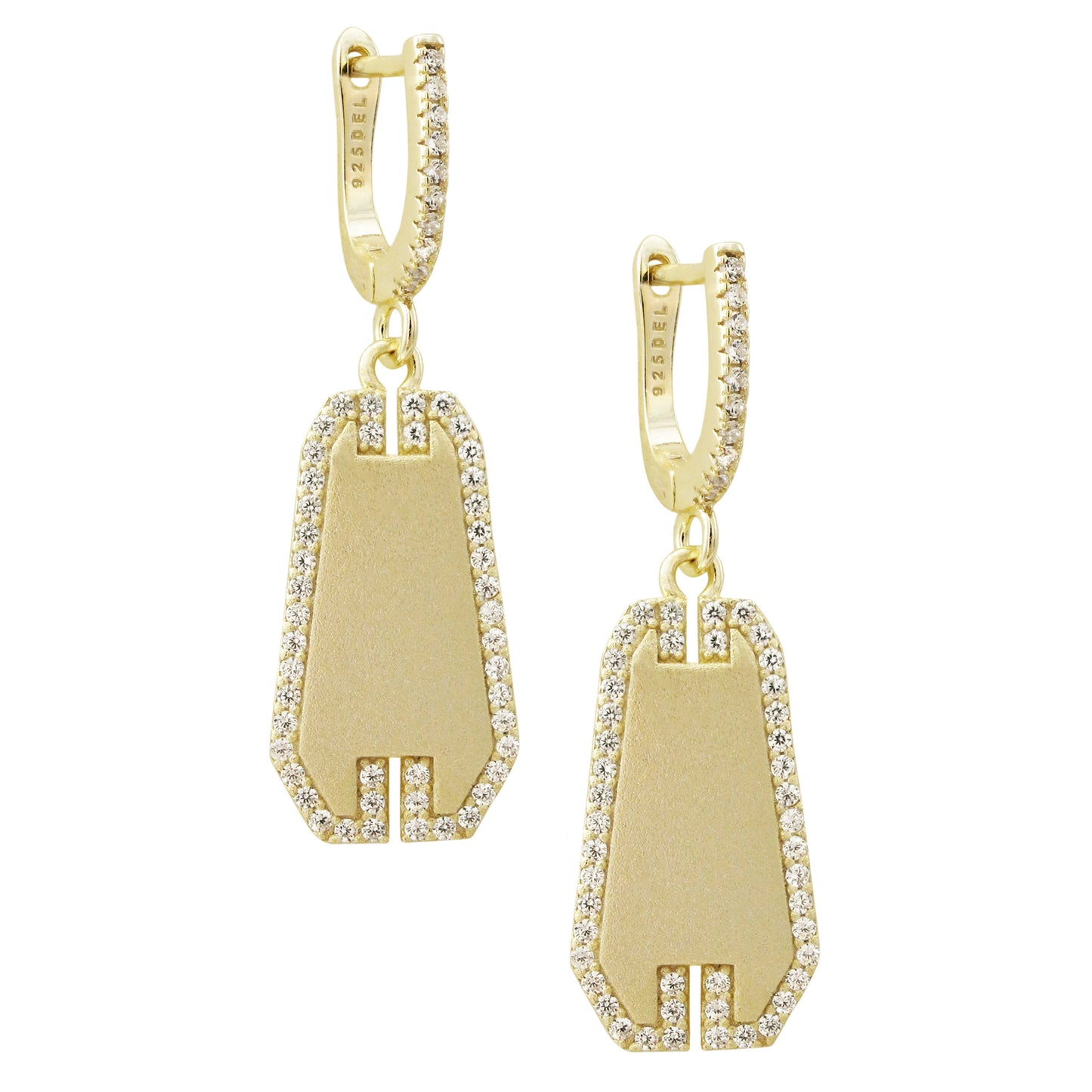 Matte Gold Plated Sterling Silver, CZ Dangle Lever Back Earrings - HK Jewels