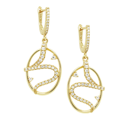 Gold Plated Sterling Silver, White CZ Open Oval Lever Back Earrings - HK Jewels