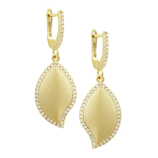Matte Gold Plated Sterling Silver, White CZ Lever Back Earrings - HK Jewels