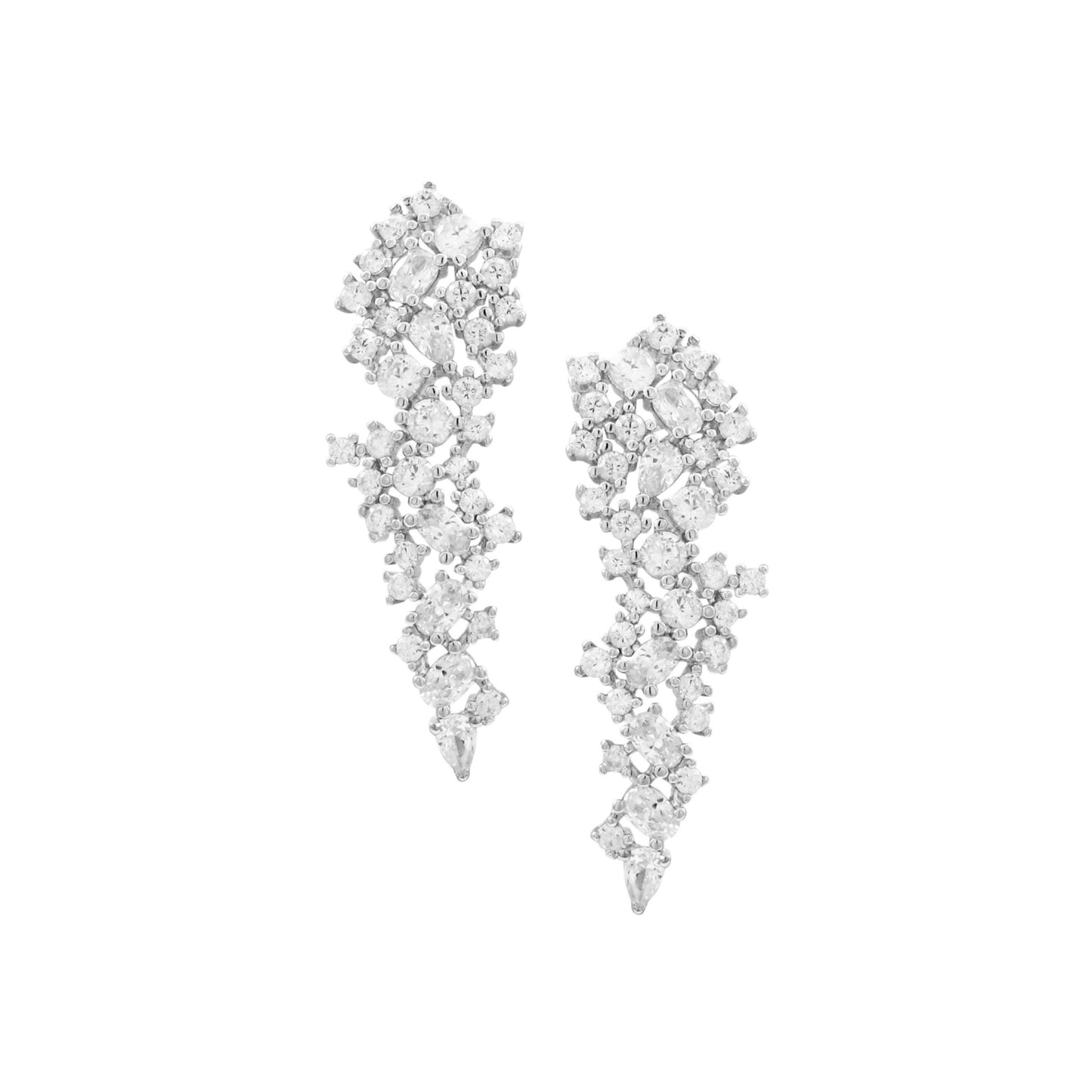 Rhodium Plated Sterling Silver, White CZ Post Earrings - HK Jewels