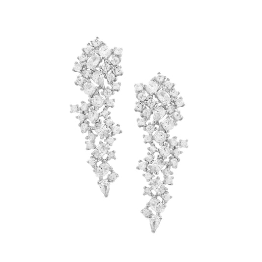 Rhodium Plated Sterling Silver, White CZ Post Earrings - HK Jewels