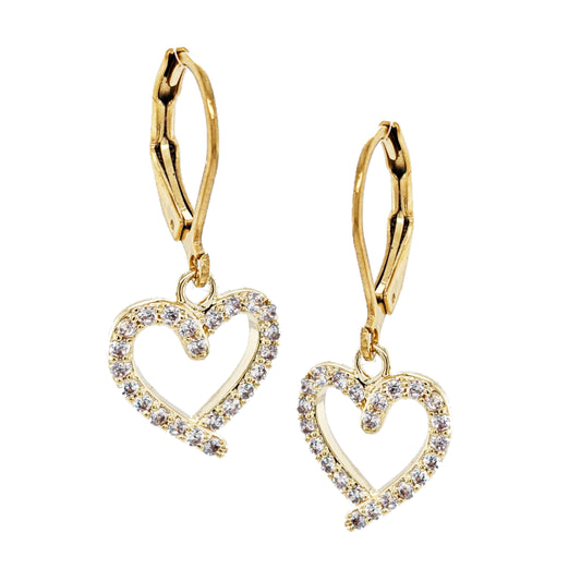 Surgical Steel Clear Micropave Heart Earrings - HK Jewels