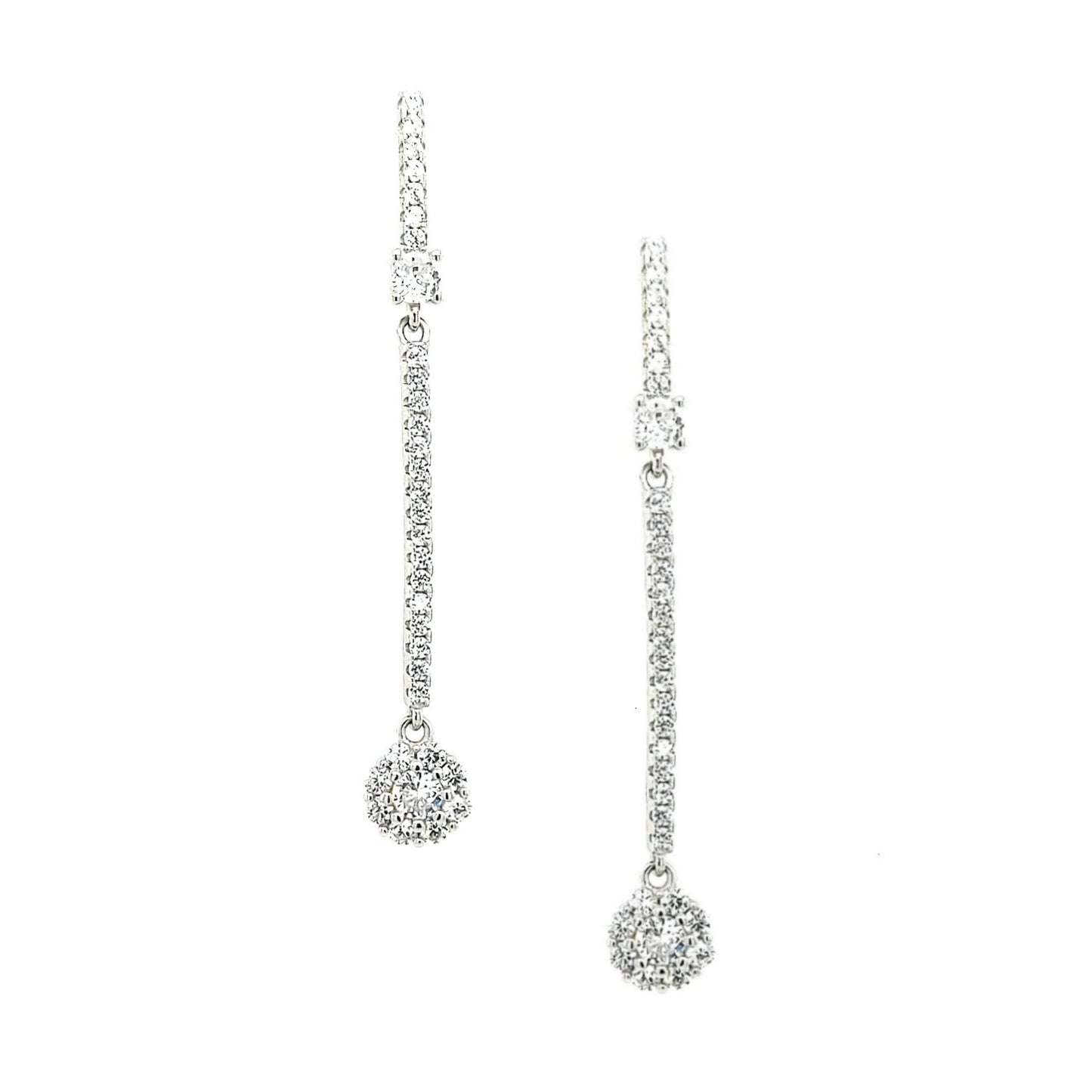 Sterling Silver Long Bar CZ Earring - HK Jewels