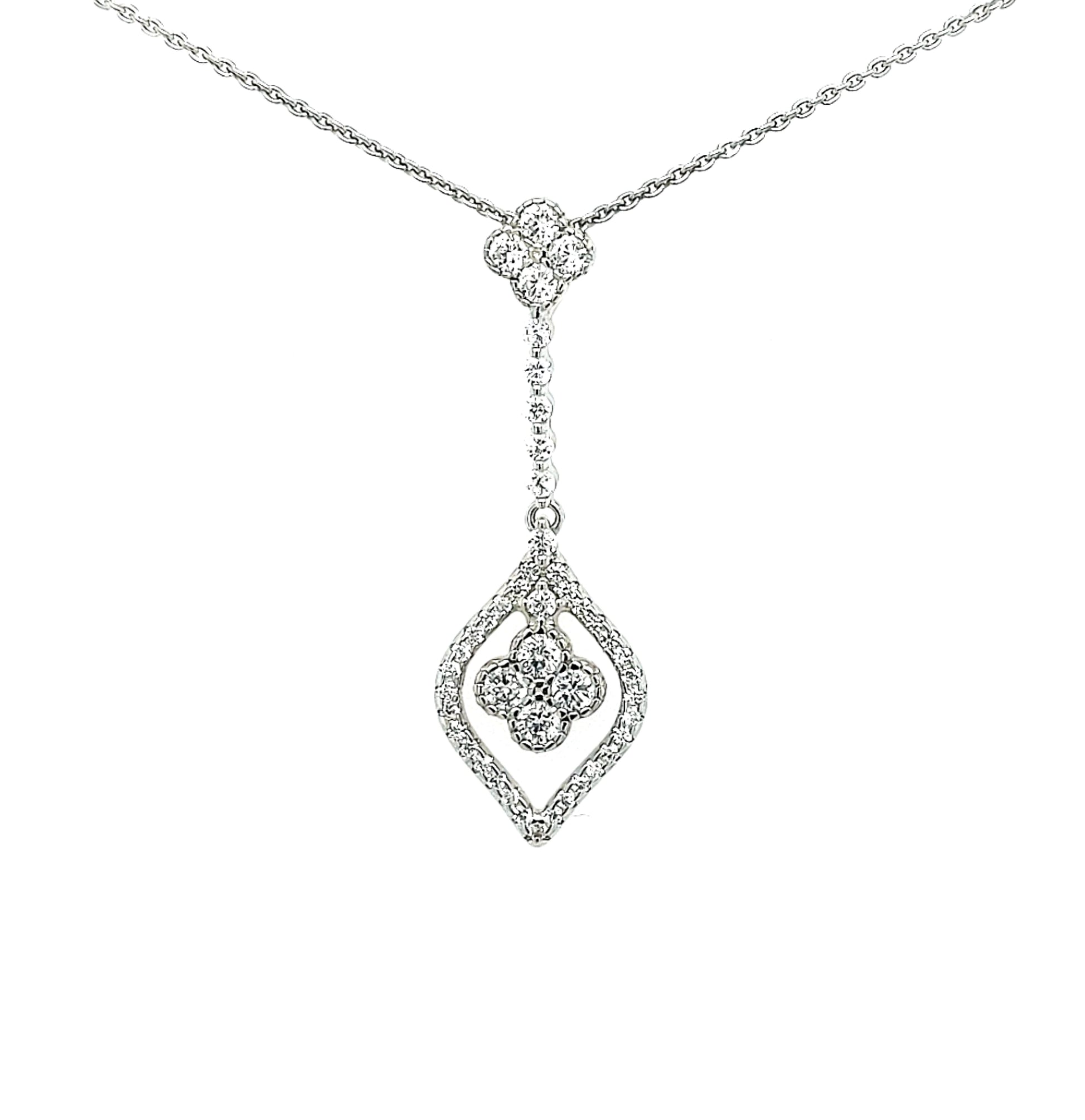 Sterling Silver Marquis and Clover CZ Pendant - HK Jewels