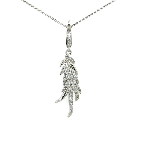 Sterling Silver CZ Leaf Pendant - HK Jewels