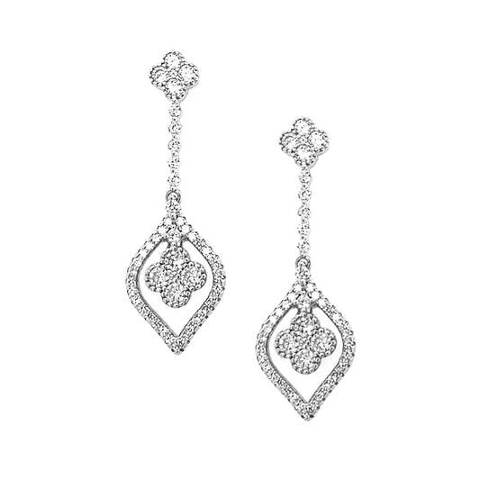 Sterling Silver Teardrop and Clover CZ Earring - HK Jewels