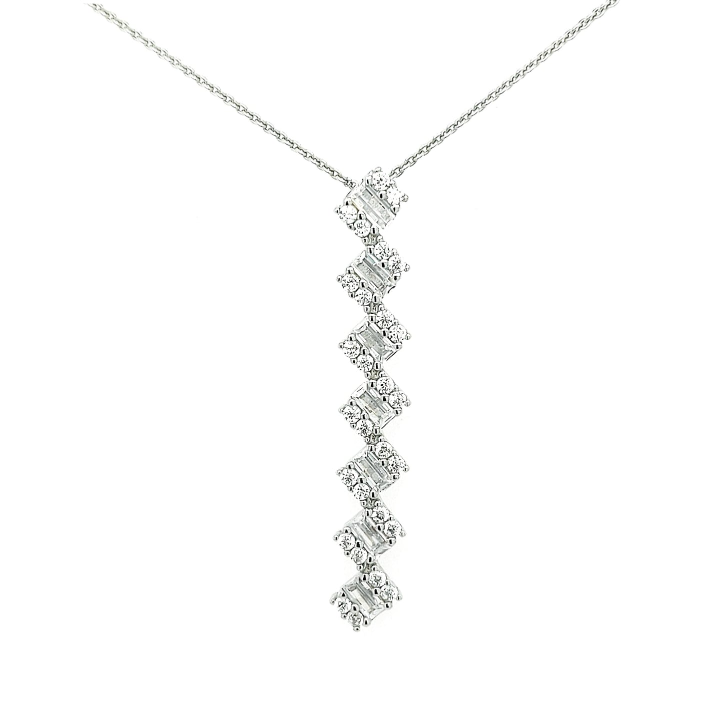 Sterling Silver Long Straight CZ Baguette Pendant - HK Jewels