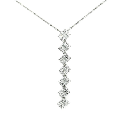 Sterling Silver Long Straight CZ Baguette Pendant - HK Jewels