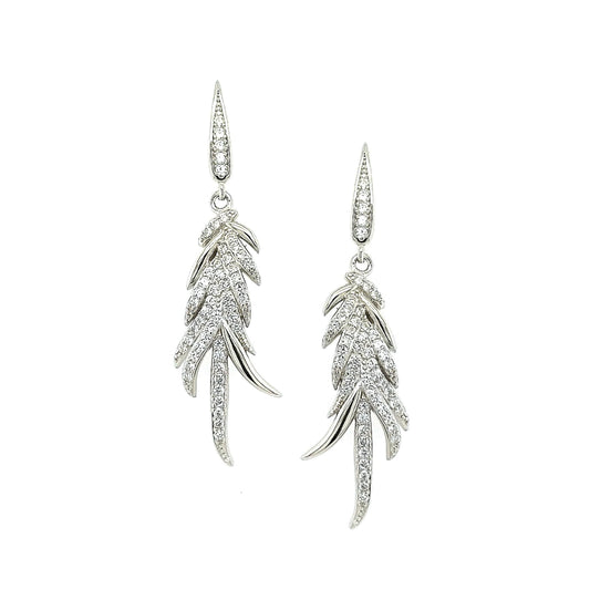 Sterling Silver CZ Leaf Earring - HK Jewels