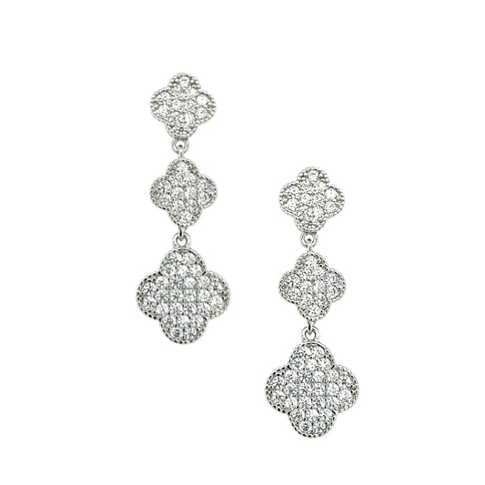 Sterling Silver Triple Clover CZ Earring - HK Jewels