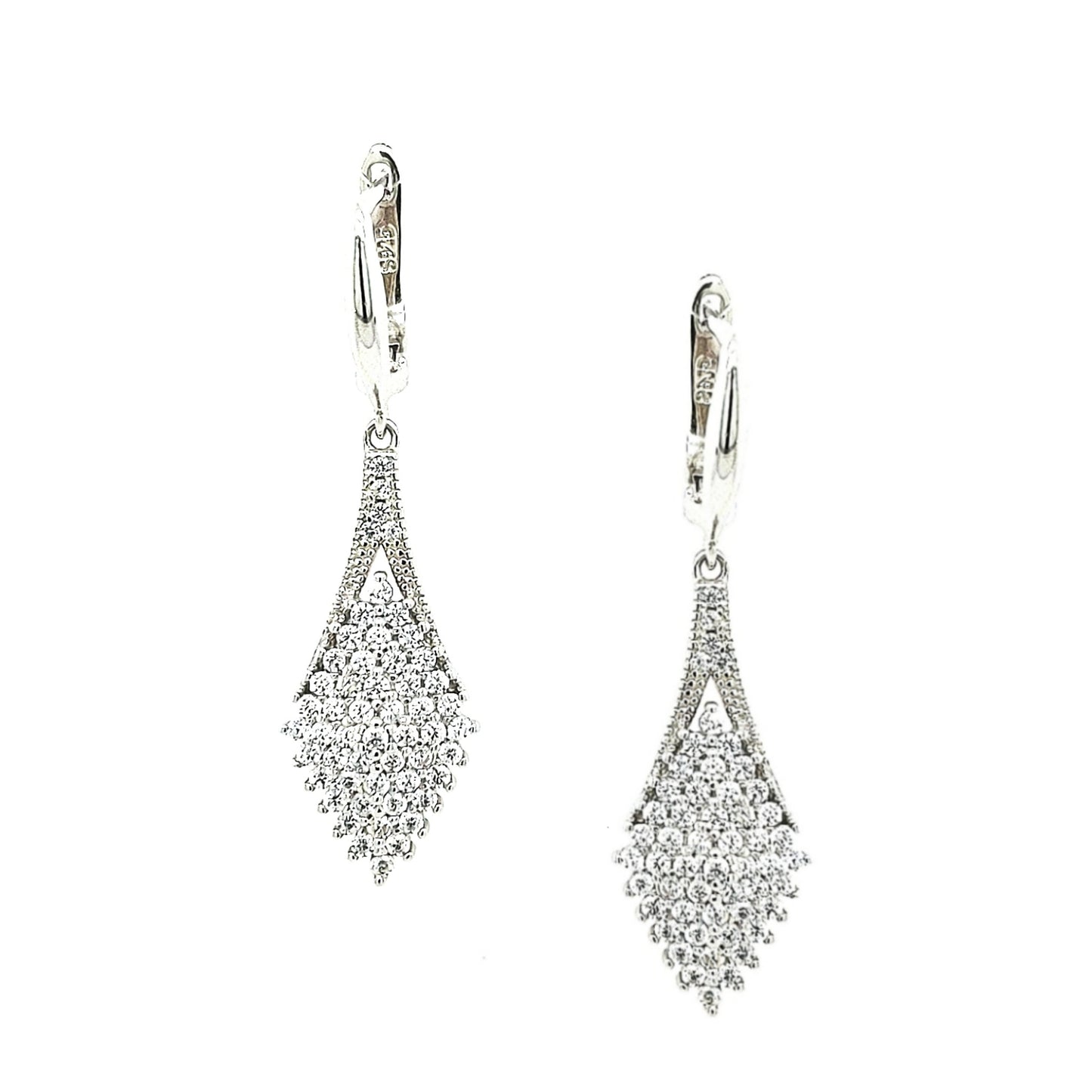 Sterling Silver  Diamond Shaped CZ Earring - HK Jewels